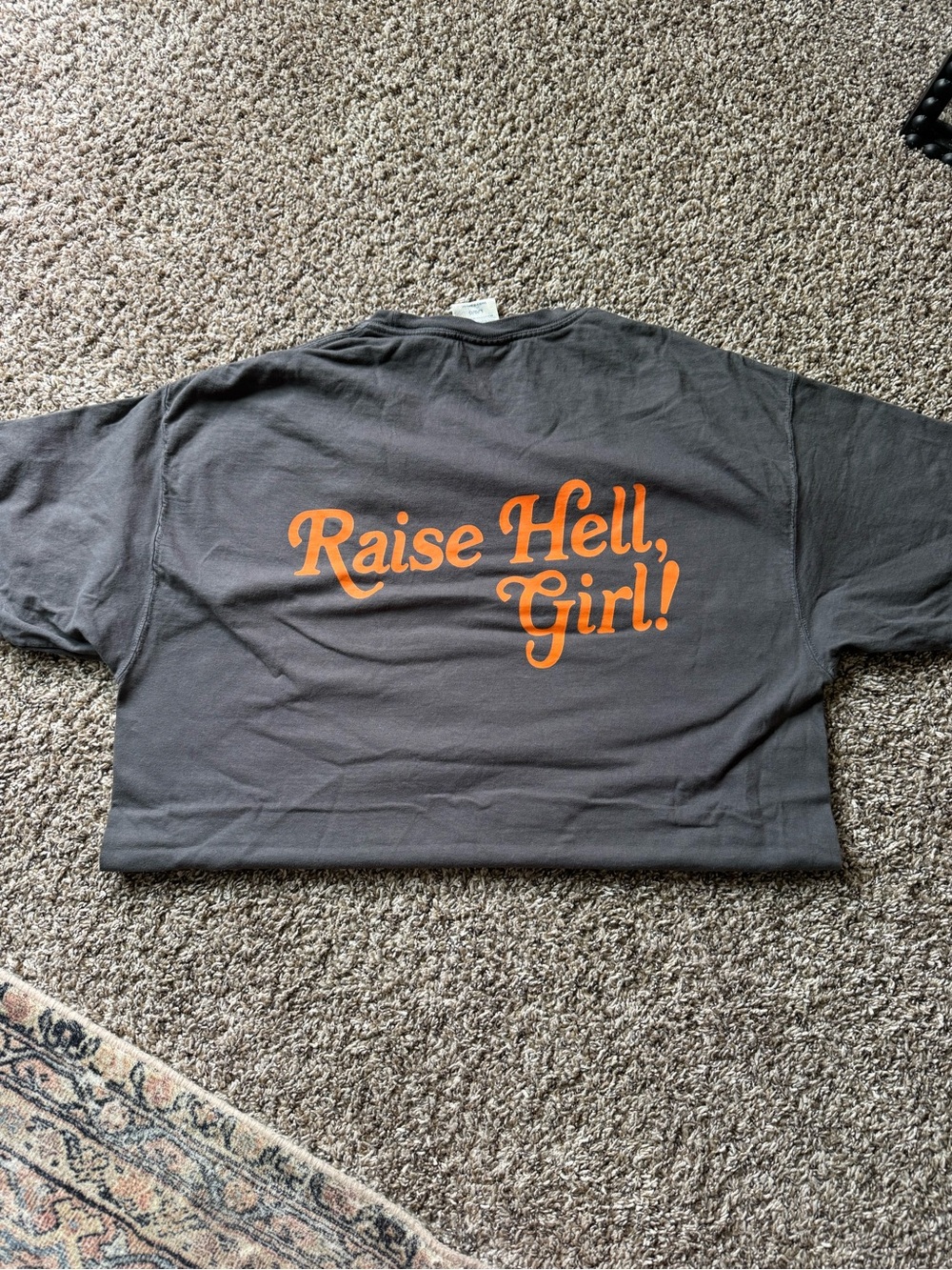 Raise Hell, Girl! Graphic Tee - Charcoal with Orange Print
